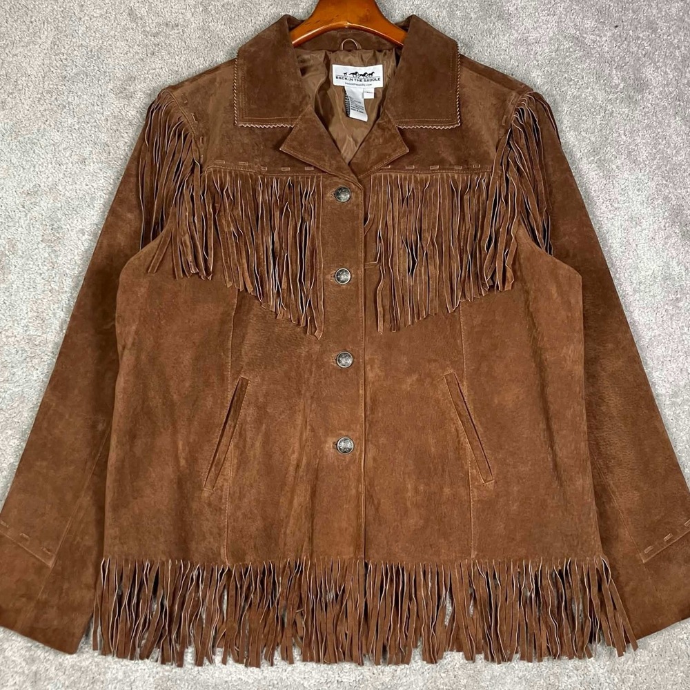 Back In The Saddle Fringe Jacket Womens XL Brown Leather Western Suede